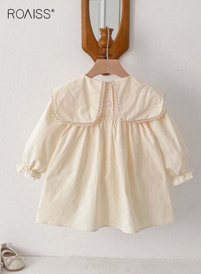 رويس فستان رائع للفتيات الصغيرات مع تطريزات رائعة، فستان بأكمام منفوشة وجيوب جانبية، فستان مريح ومناسب للبشرة للفتيات الصغيرات، مناسب للارتداء اليومي أو أي مناسبة - Image 2